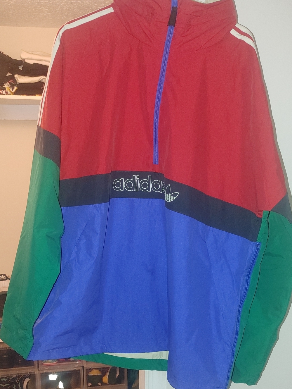 adidas Red, Blue & Green Colorblock Pullover Windbreaker